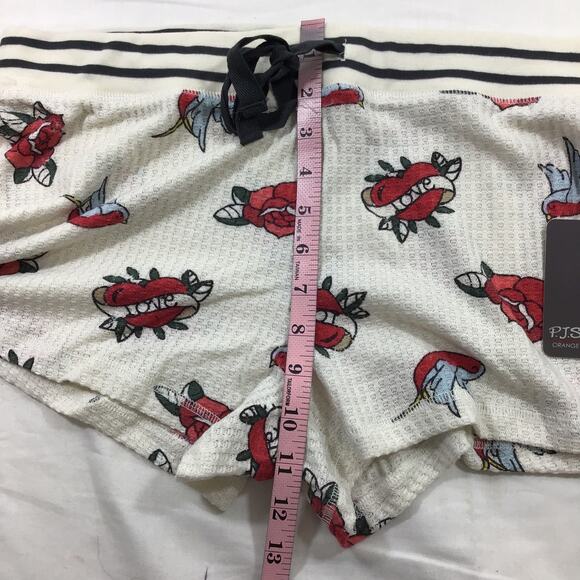 PJ Salvage L  Natural Floral Waffle Knit Lounge Pajama Bottom Short NWT B30 - Picture 6 of 8